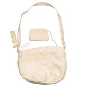 Vintage 90s Purse Beige Canvas Shoulder Bag Coin Purse New Ivory Boho